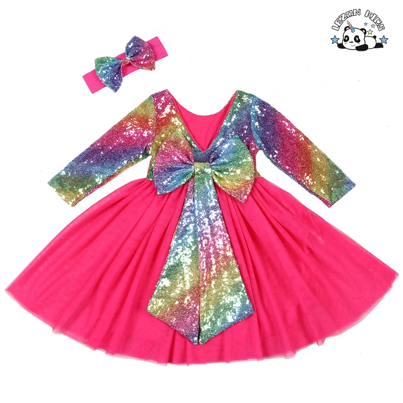 LEZONKIDS - High Quality Custom Latest Design Colorful Sparkle Children Clothing Princess Dress for Girls